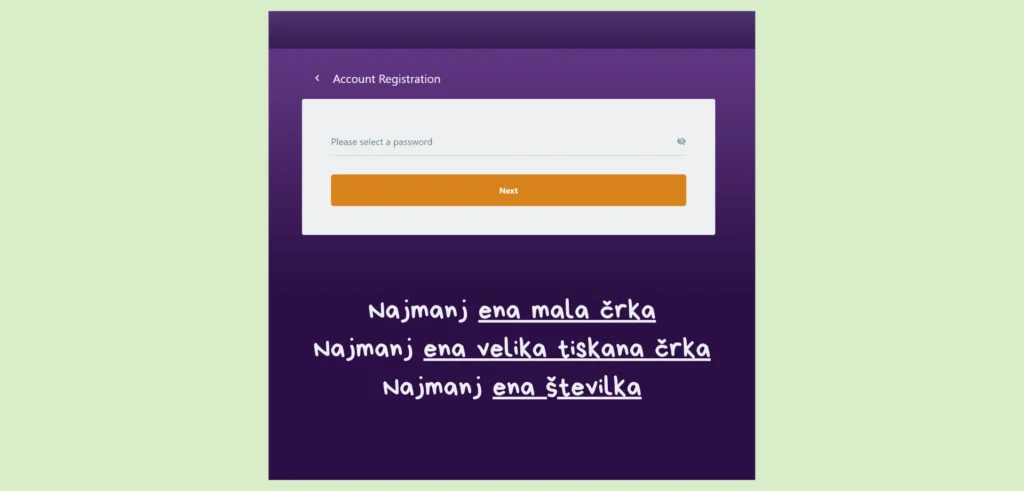 Geslo ob registraciji v igralnici