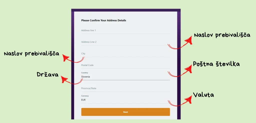 Naslovna infromacija pri registraciji