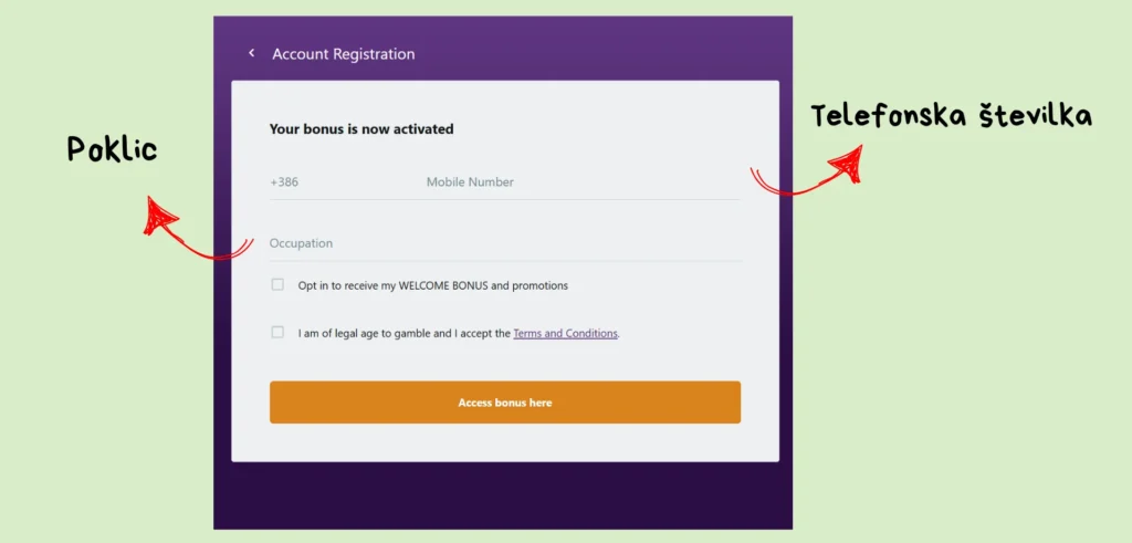 Poklic in telefonska številka