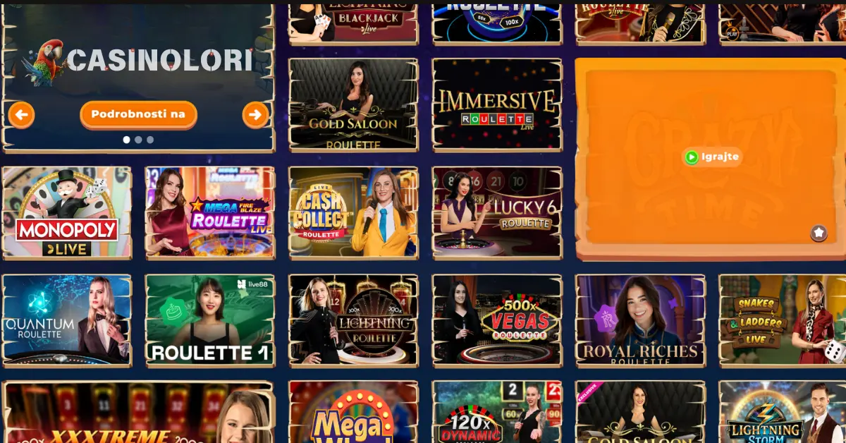 Živo casino ponudba iger