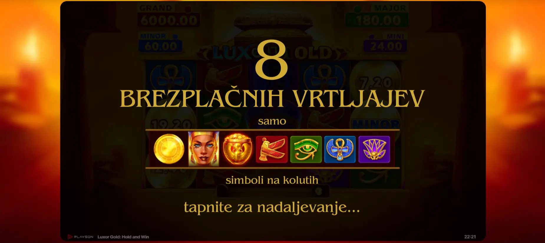 Brezplačni vrtljaji med igranjem bonusne funkcije - Luxor Gold: Hold and Win - Playson