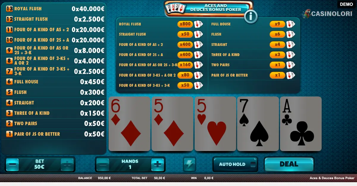 Aces and Deuces Bonus Poker demo