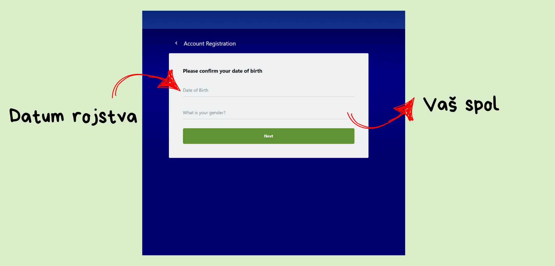Datum rojstva, vaš spol