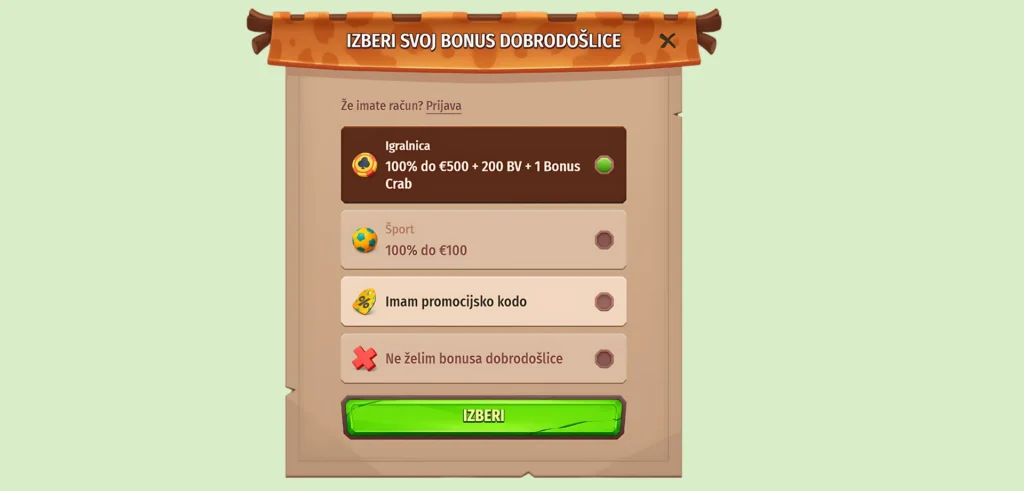 StoneVegas izberite dobrodošlico