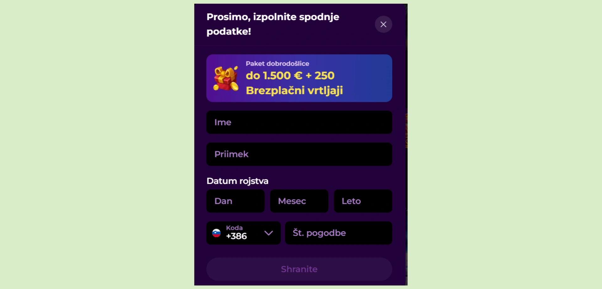 Potrdite podatke v Spinmama