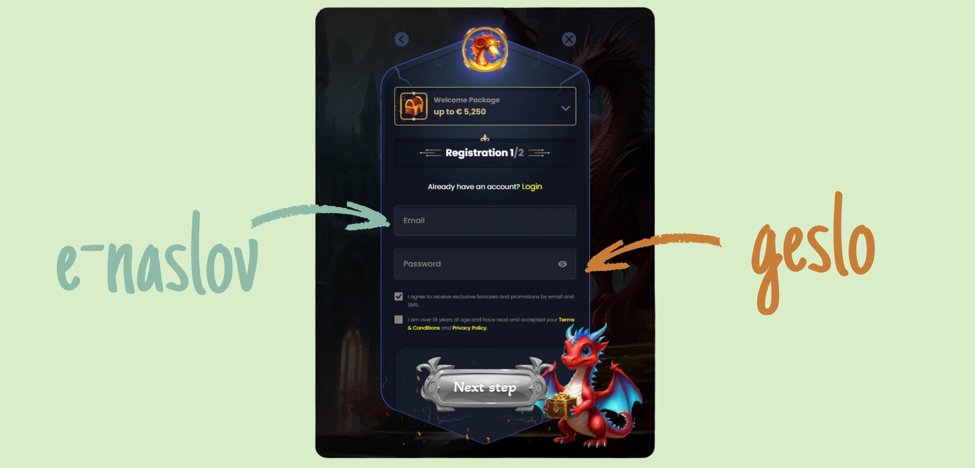 Vnesite e-naslov in geslo