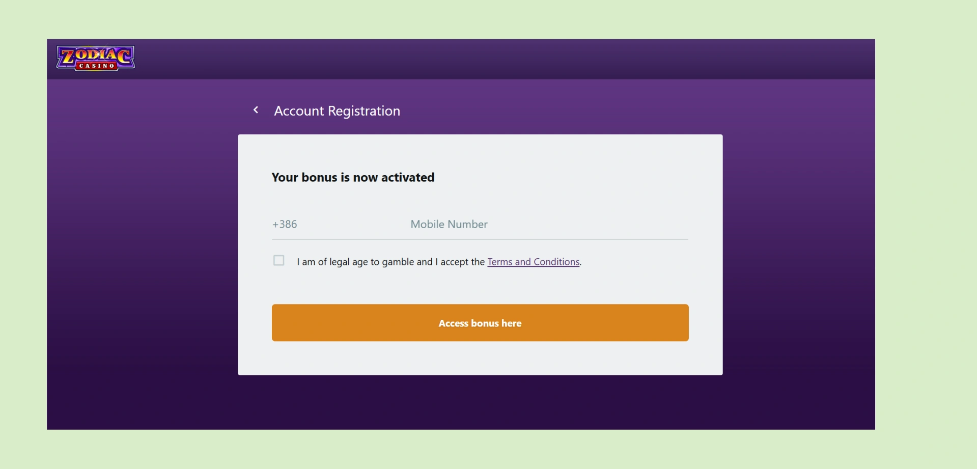 Zodiac Casino Rewards 80 FS