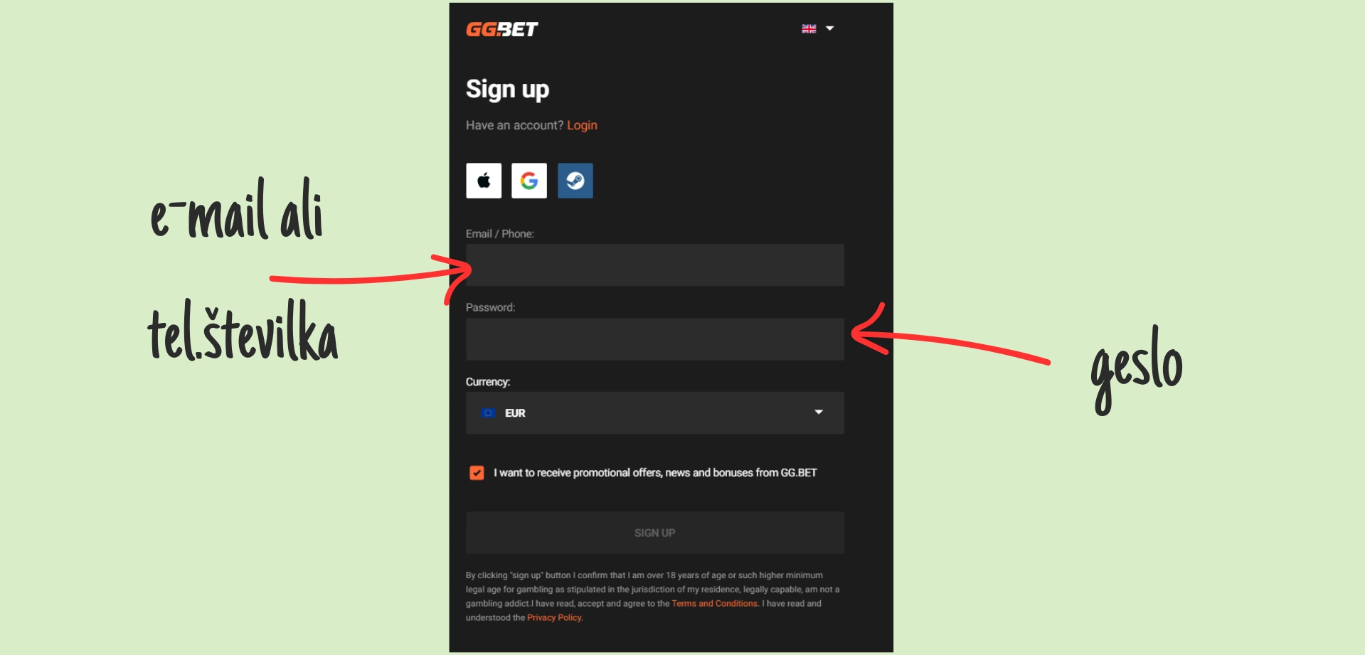 GGBET registracijski obrazec