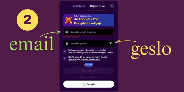 Vnesite svoje podatke do Spinmama