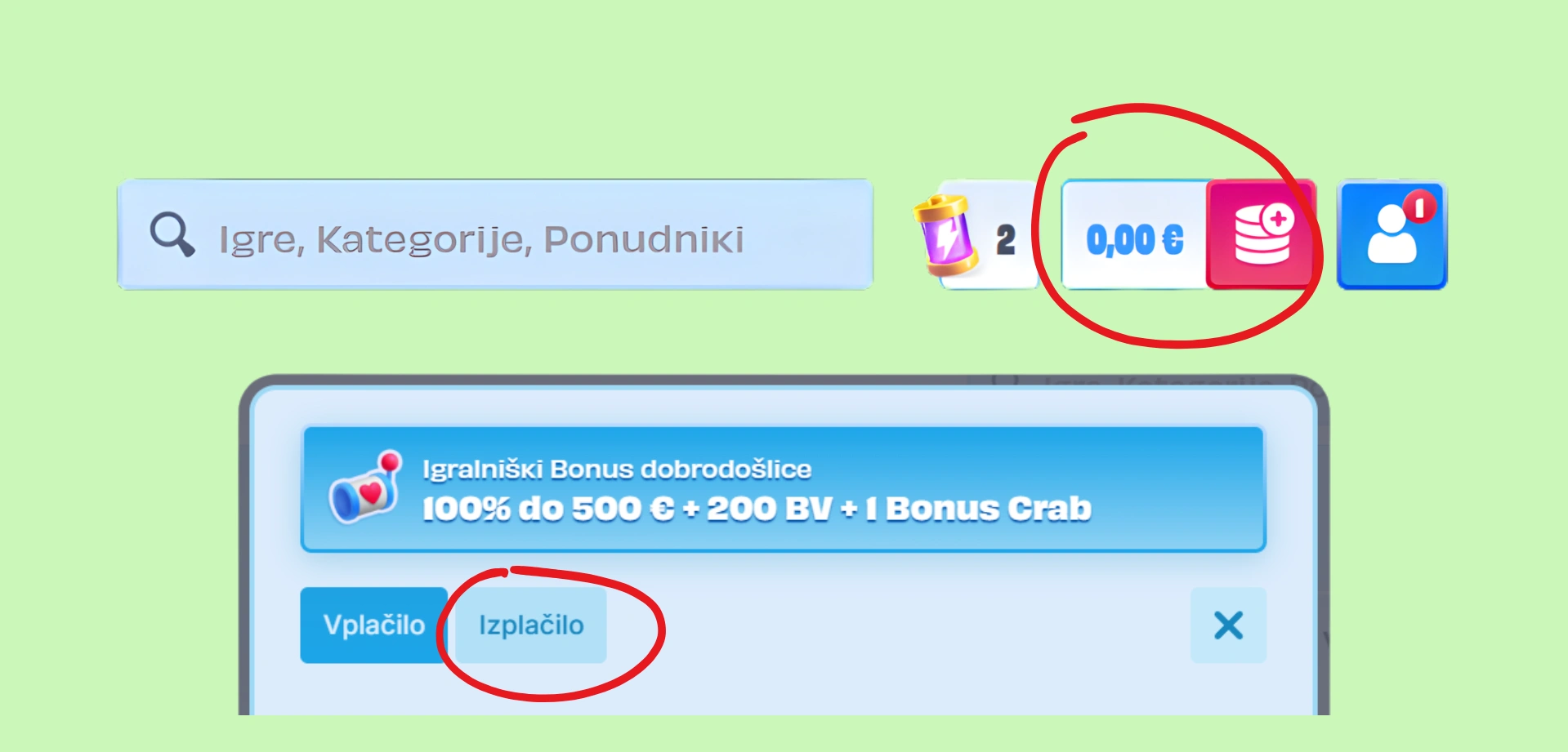 Izbira zneska za dvig denarja