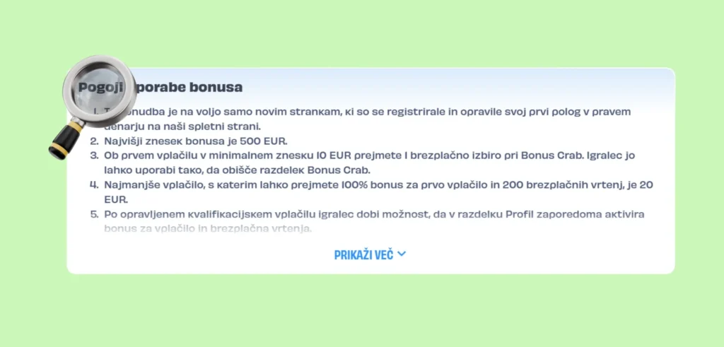 Preverjanje pogojev bonusa v igralnici