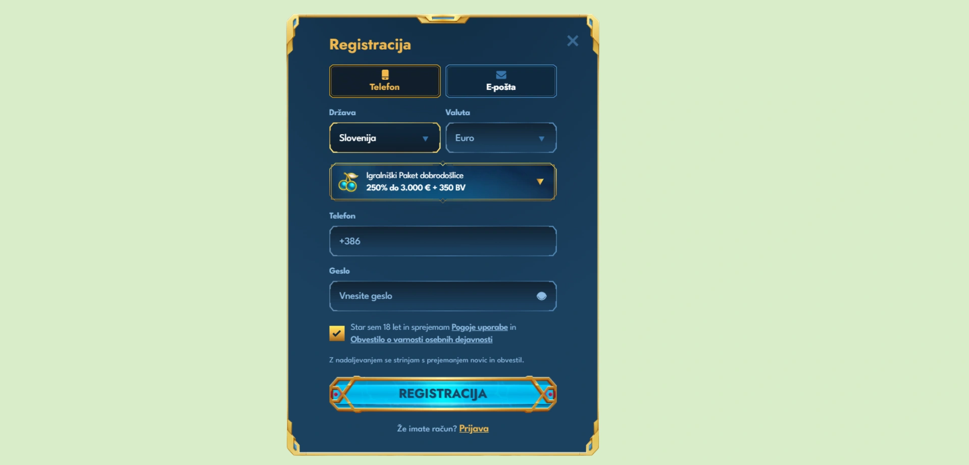 Casea izpolnjevanje osebnih podatkov