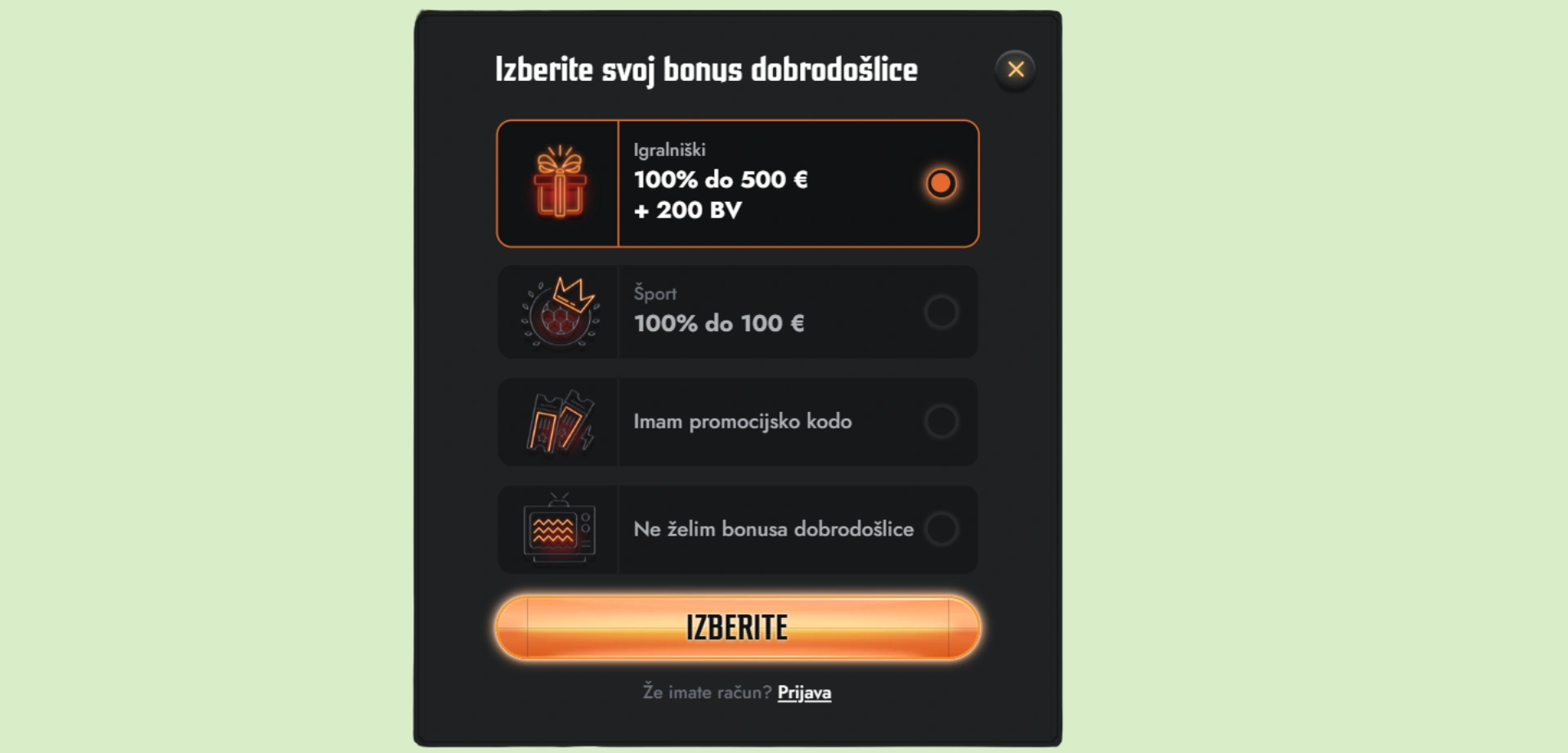 Gransino izberite bonus