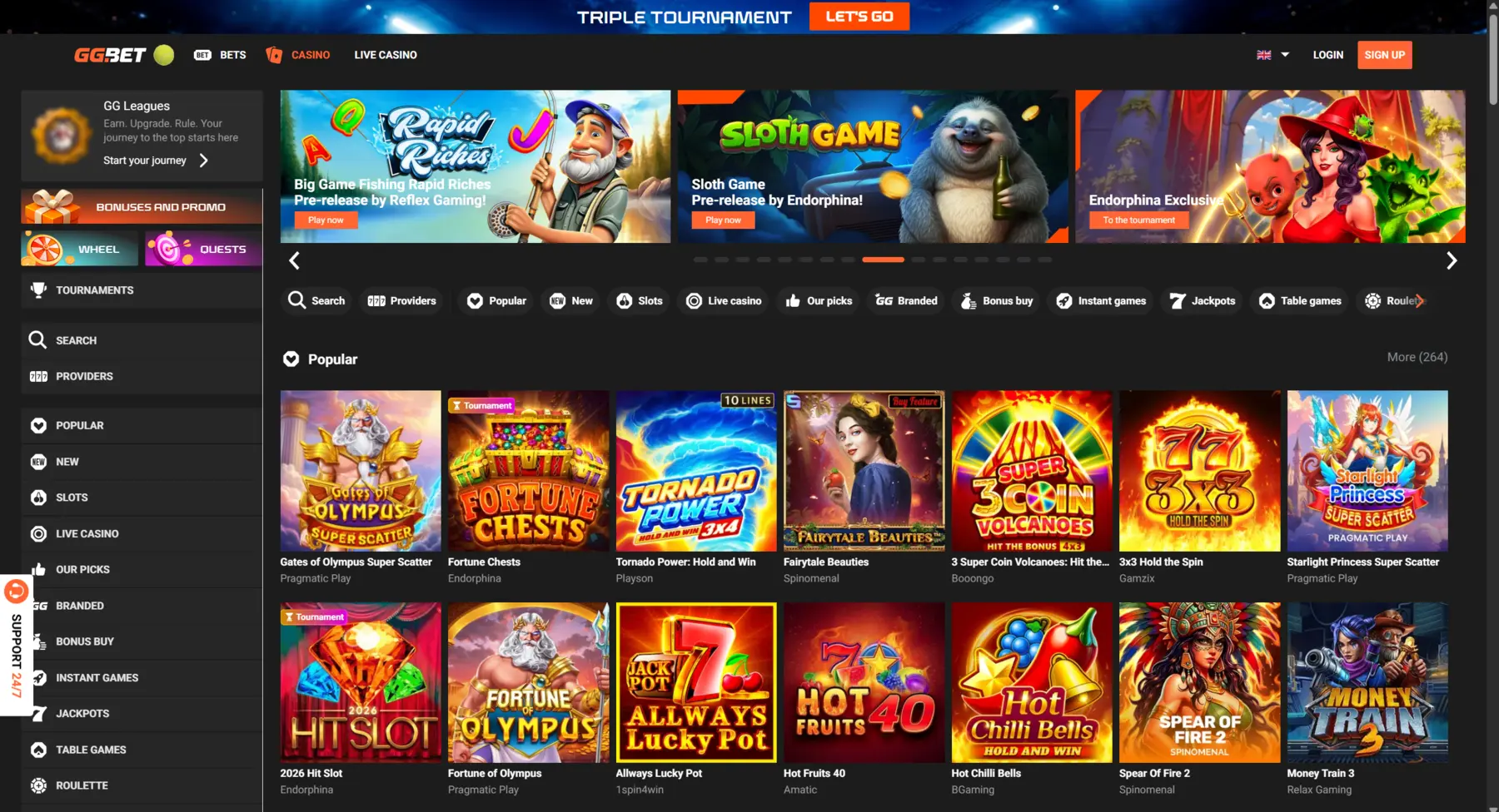 GGBET Casino homepage in igralniška ponudba