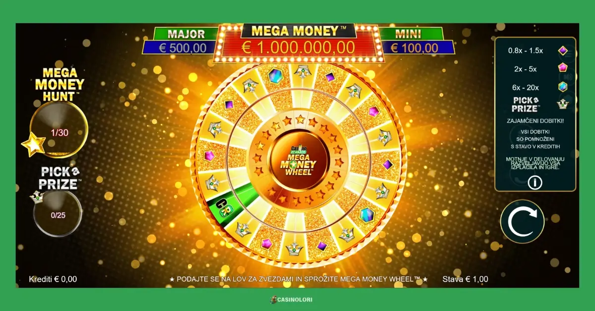 Mega Money Wheel igra v igralnici