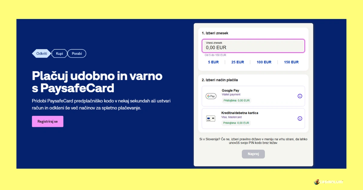 Paysafecard casino Slovenija