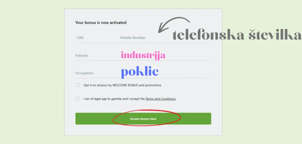 Telefonska številka in dodatni podatki