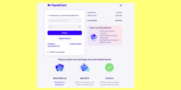 Vnesite znesek pologa preko Paysafecard