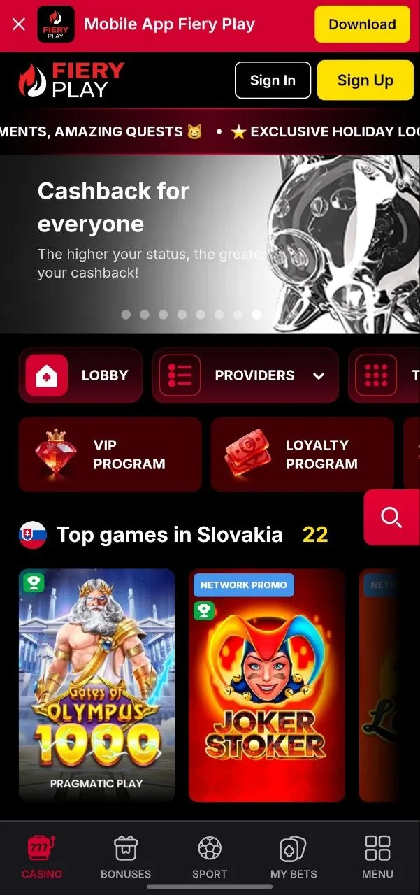 Mobilna PWA različica FieryPlay Casino na iPhonu