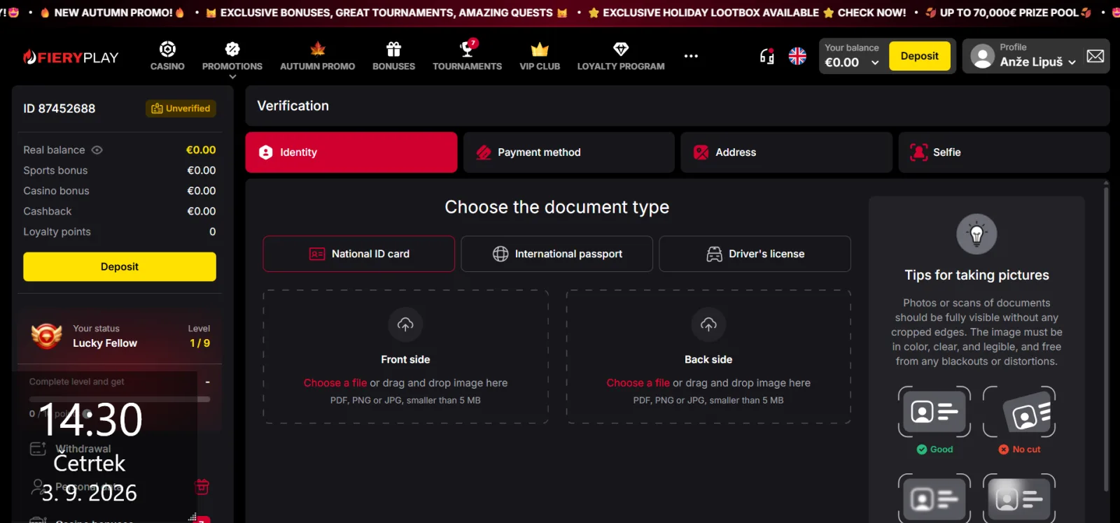 Štirje deli KYC preverjanja v FieryPlay Casino